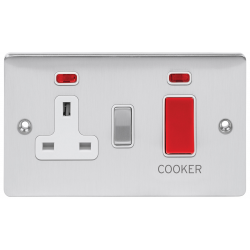 BRUSHED CHROME 45A COOKER CONTROL WHITE INSERT