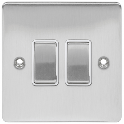 BRUSHED CHROME 2G 2W SWITCH WHITE INSERT
